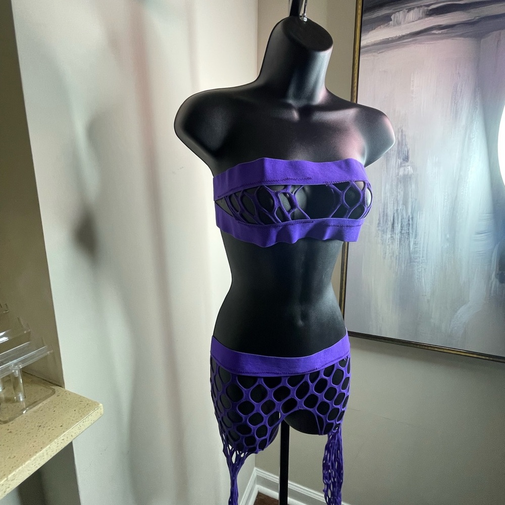 Purple Fishnet Lingerie Set